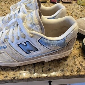New Balance White and Blue Retro Sneakers